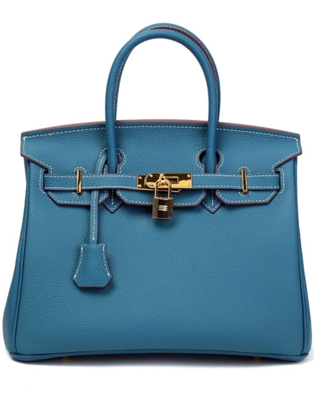 30 CM  Peacock Blue Leather “Birkin Structured” Satchel. Gold HW ~Made in Italy.